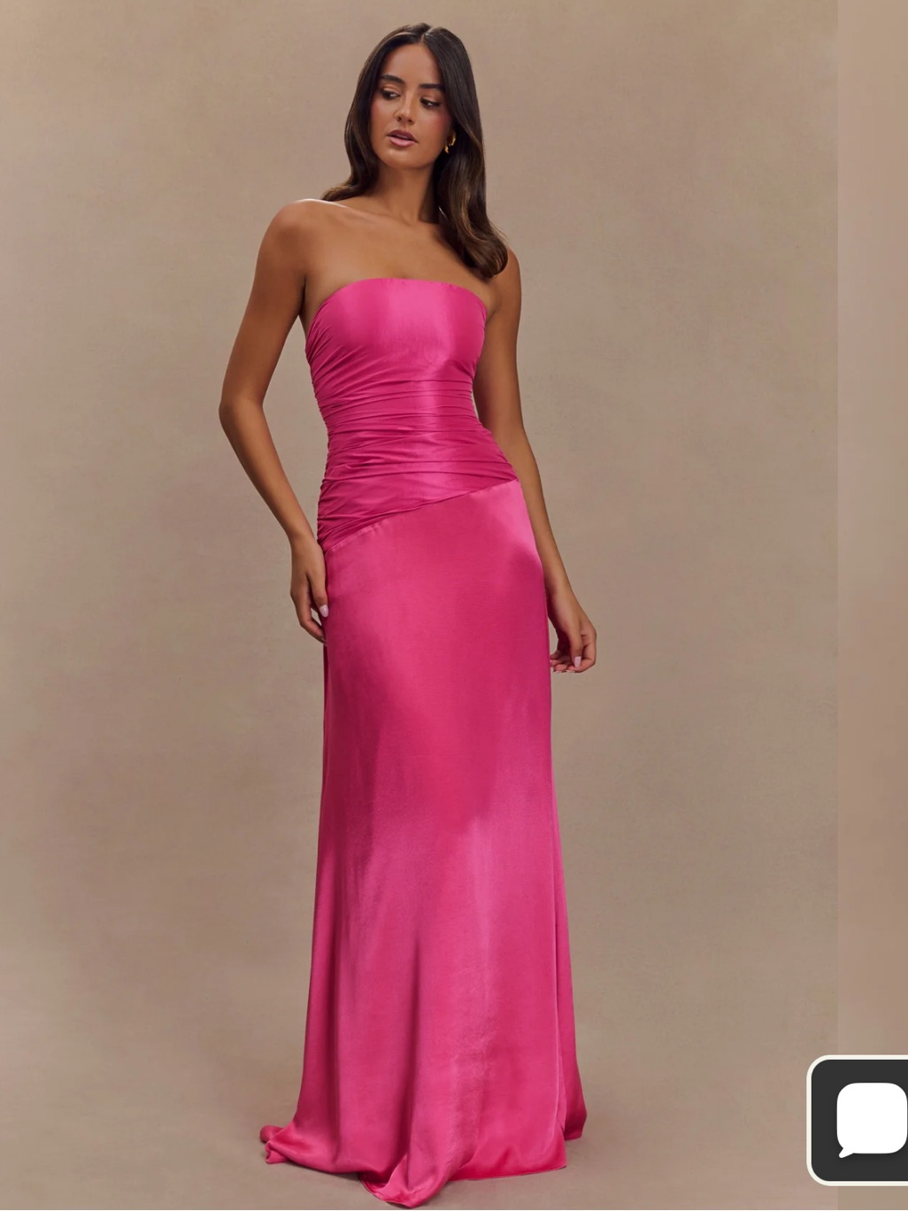 Meshki Strapless Satin Gown In Fuchsia Pink